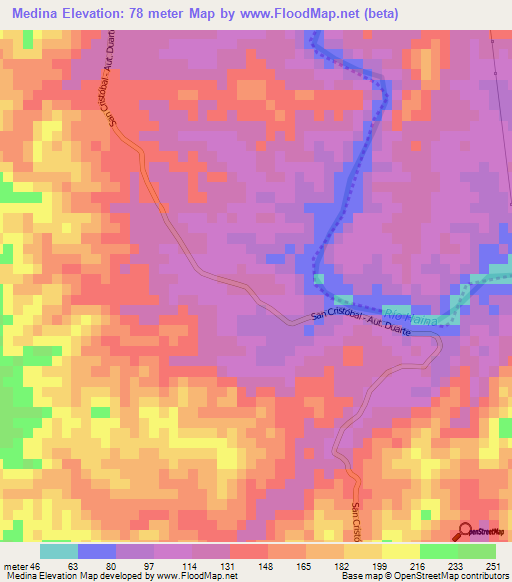 Medina,Dominican Republic Elevation Map