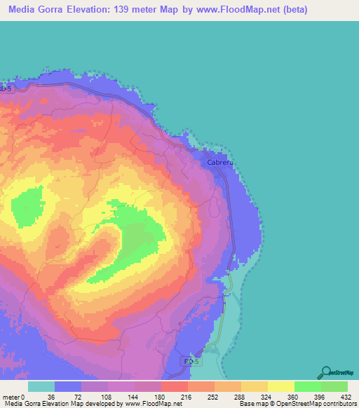 Media Gorra,Dominican Republic Elevation Map