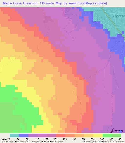 Media Gorra,Dominican Republic Elevation Map