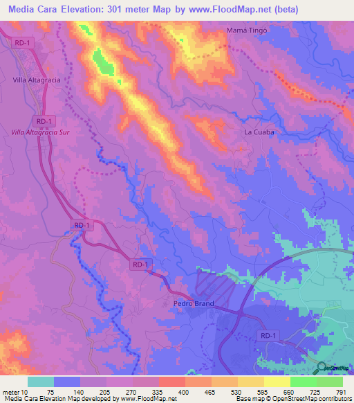 Media Cara,Dominican Republic Elevation Map