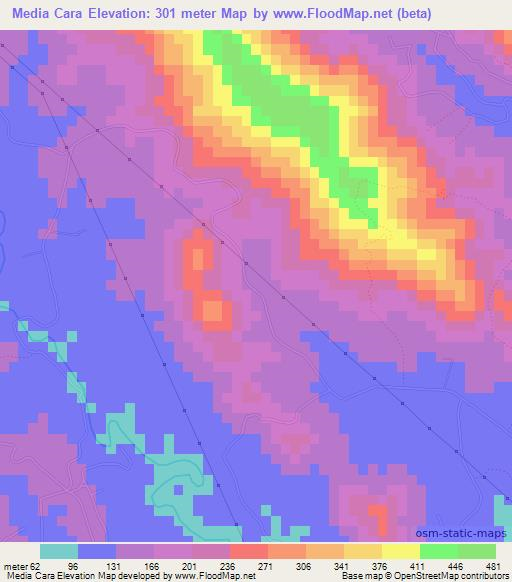 Media Cara,Dominican Republic Elevation Map