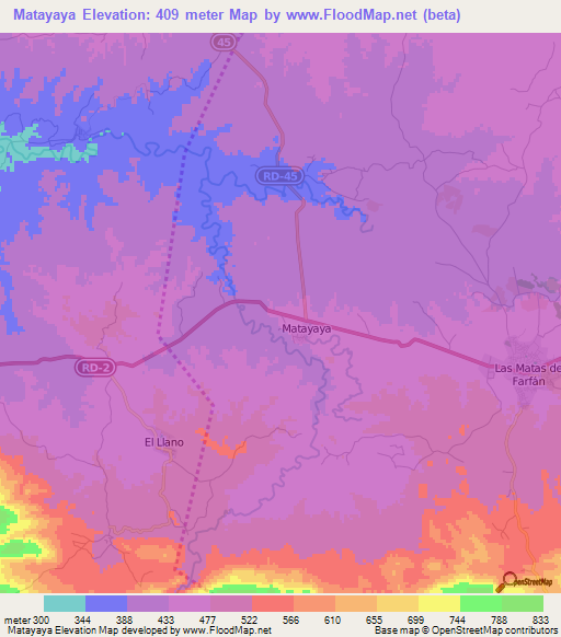 Matayaya,Dominican Republic Elevation Map