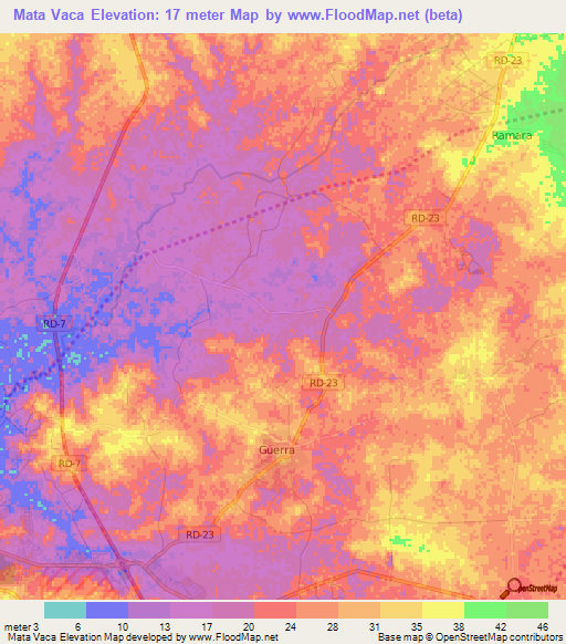 Mata Vaca,Dominican Republic Elevation Map