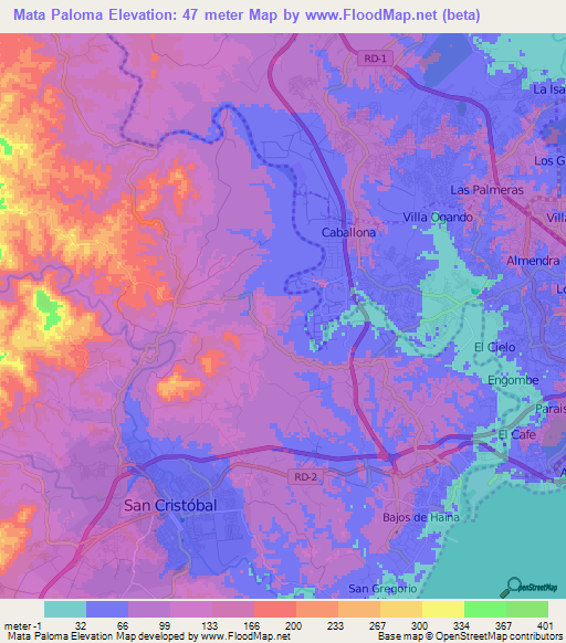 Mata Paloma,Dominican Republic Elevation Map
