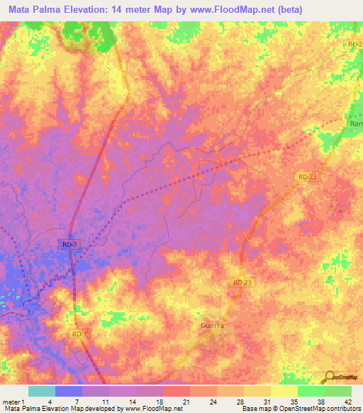 Mata Palma,Dominican Republic Elevation Map