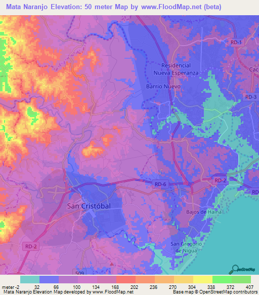 Mata Naranjo,Dominican Republic Elevation Map