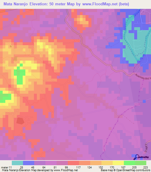 Mata Naranjo,Dominican Republic Elevation Map