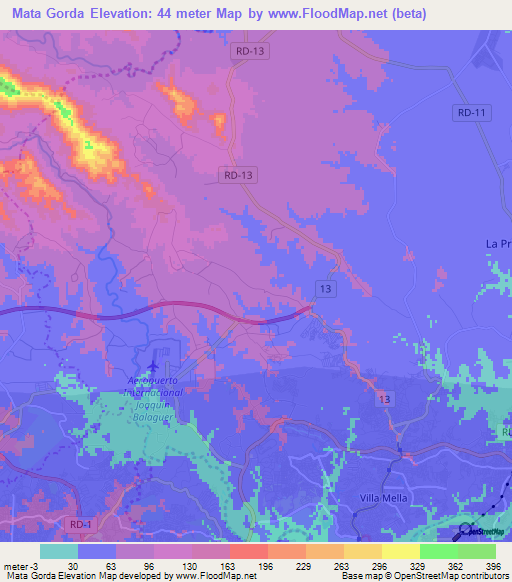 Mata Gorda,Dominican Republic Elevation Map