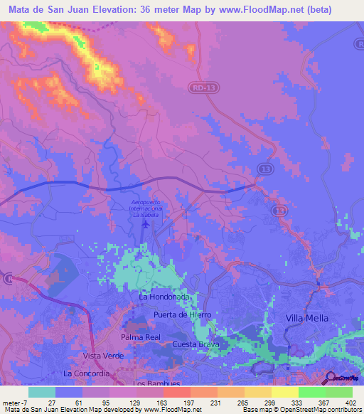 Mata de San Juan,Dominican Republic Elevation Map