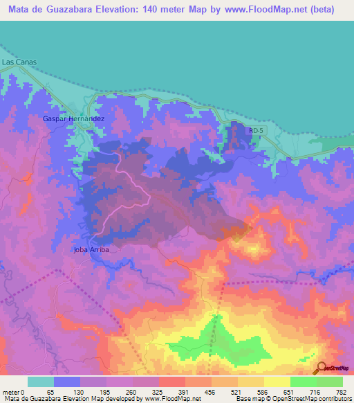 Mata de Guazabara,Dominican Republic Elevation Map