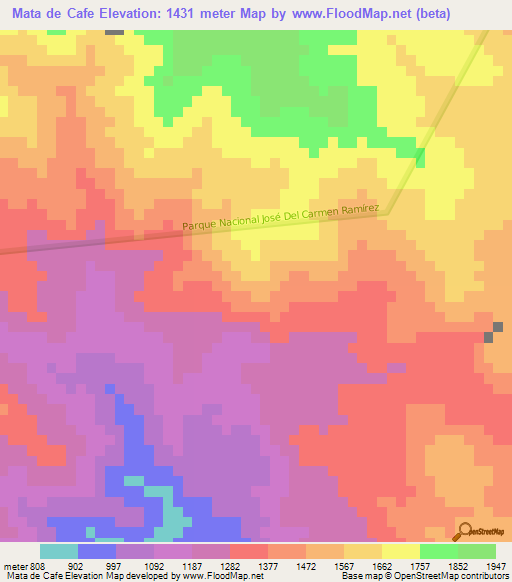 Mata de Cafe,Dominican Republic Elevation Map