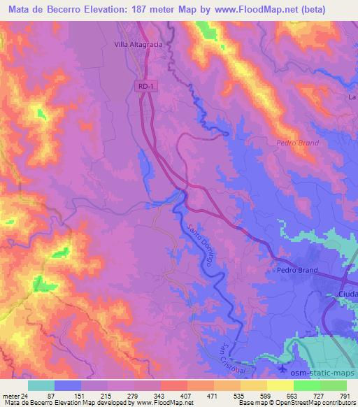 Mata de Becerro,Dominican Republic Elevation Map