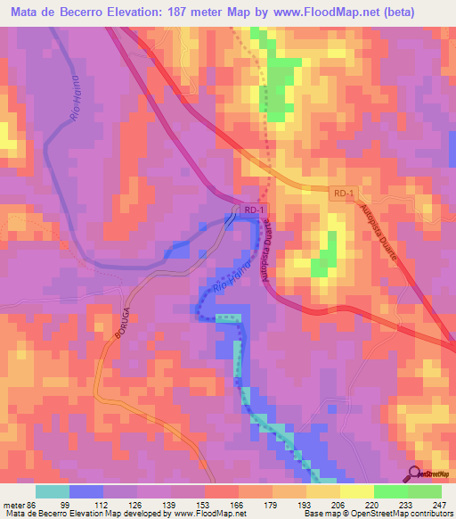 Mata de Becerro,Dominican Republic Elevation Map