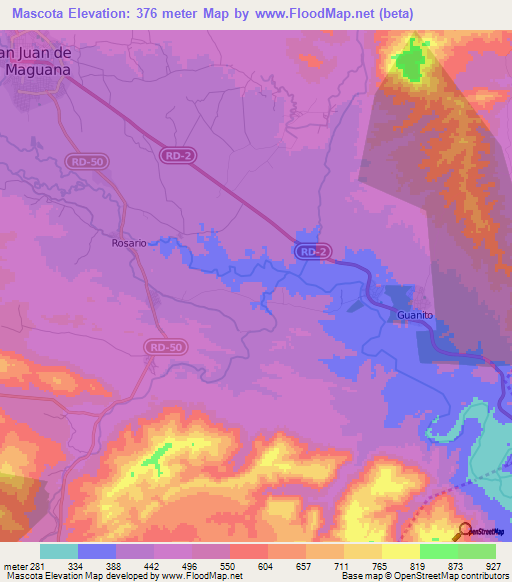 Mascota,Dominican Republic Elevation Map