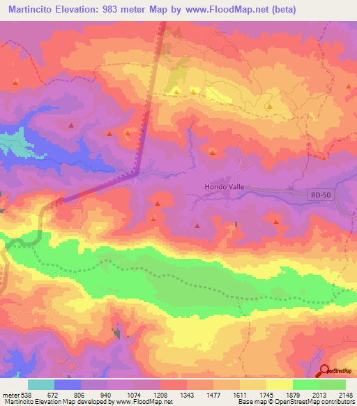 Martincito,Dominican Republic Elevation Map