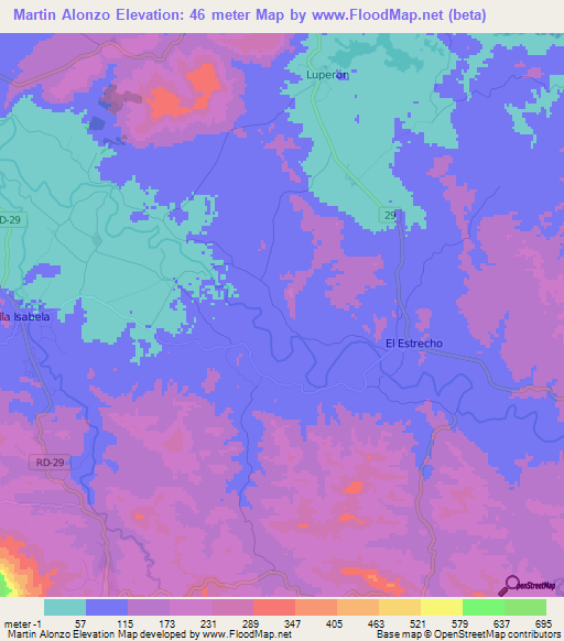 Martin Alonzo,Dominican Republic Elevation Map