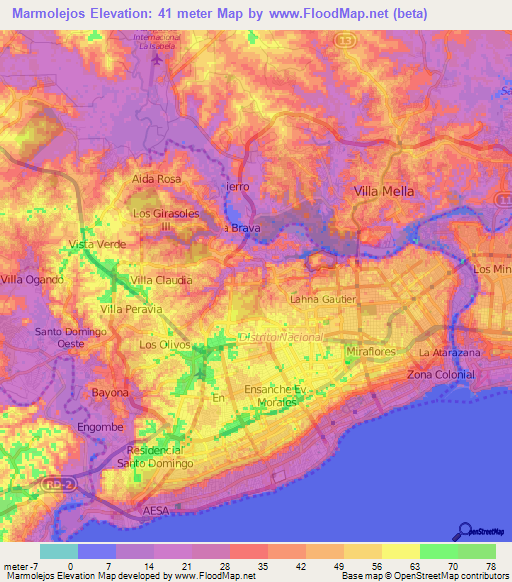 Marmolejos,Dominican Republic Elevation Map