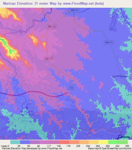 Maricao,Dominican Republic Elevation Map