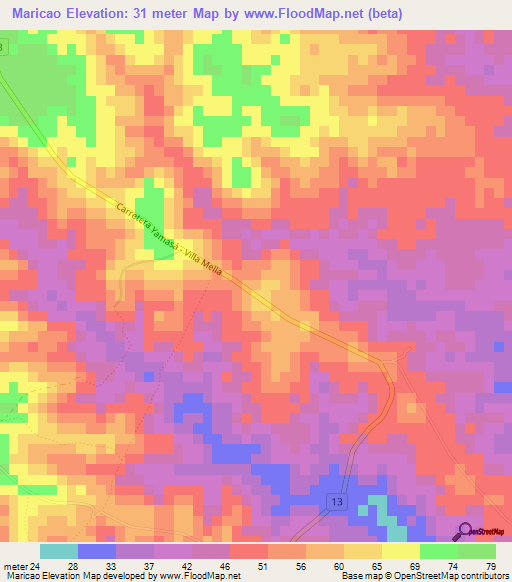 Maricao,Dominican Republic Elevation Map