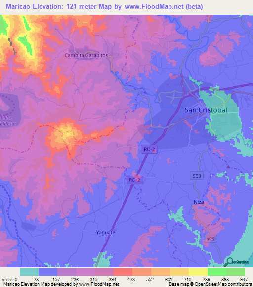 Maricao,Dominican Republic Elevation Map