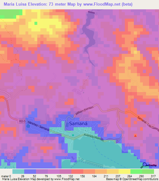 Maria Luisa,Dominican Republic Elevation Map