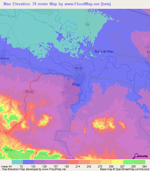 Mao,Dominican Republic Elevation Map