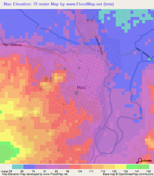 Mao,Dominican Republic Elevation Map