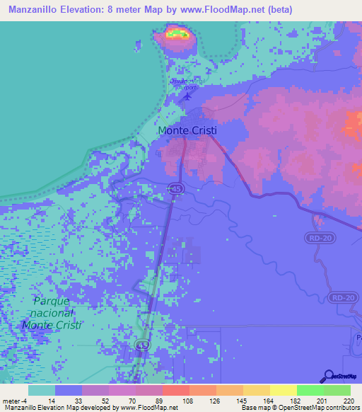 Manzanillo,Dominican Republic Elevation Map