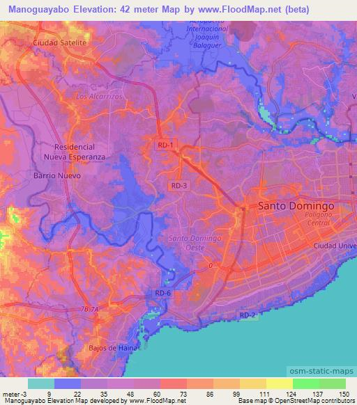 Manoguayabo,Dominican Republic Elevation Map