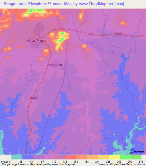 Manga Larga,Dominican Republic Elevation Map