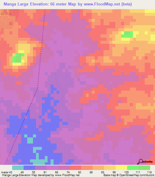 Manga Larga,Dominican Republic Elevation Map