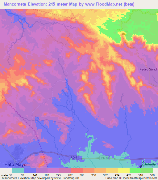 Mancorneta,Dominican Republic Elevation Map