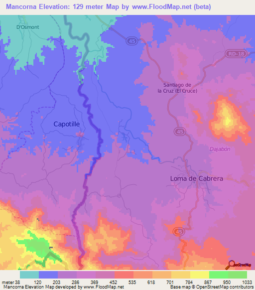 Mancorna,Dominican Republic Elevation Map