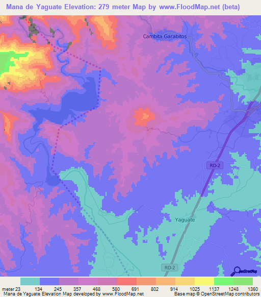 Mana de Yaguate,Dominican Republic Elevation Map