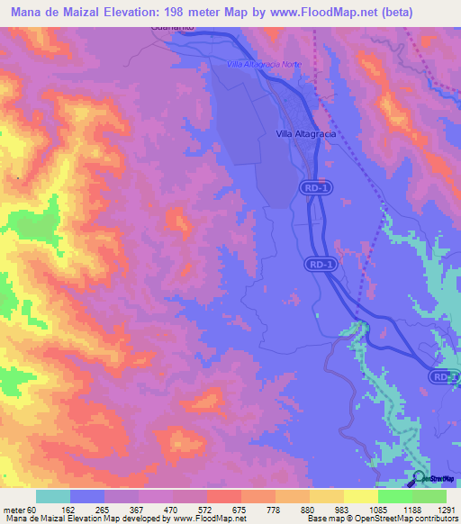 Mana de Maizal,Dominican Republic Elevation Map