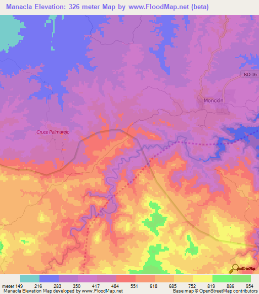 Manacla,Dominican Republic Elevation Map