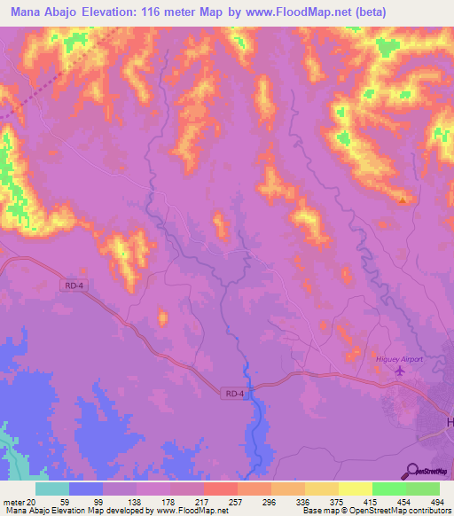 Mana Abajo,Dominican Republic Elevation Map