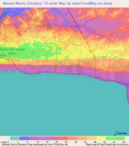 Mamey Macho,Dominican Republic Elevation Map