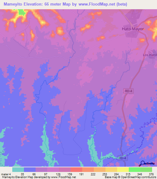 Mameyito,Dominican Republic Elevation Map