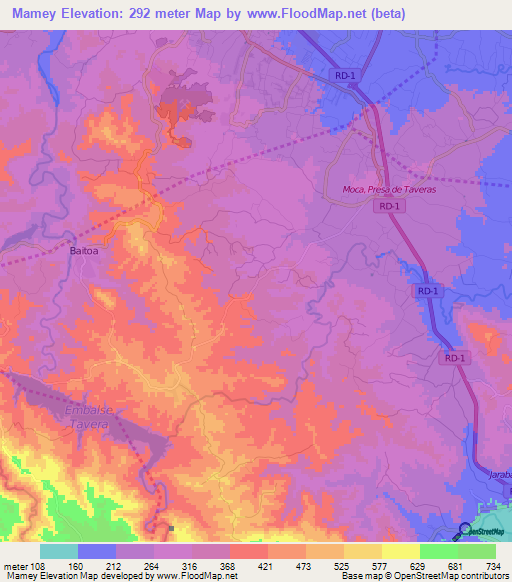 Mamey,Dominican Republic Elevation Map