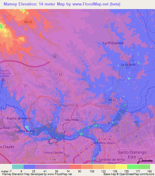 Mamey,Dominican Republic Elevation Map