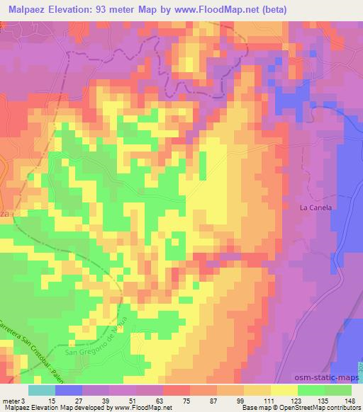 Malpaez,Dominican Republic Elevation Map