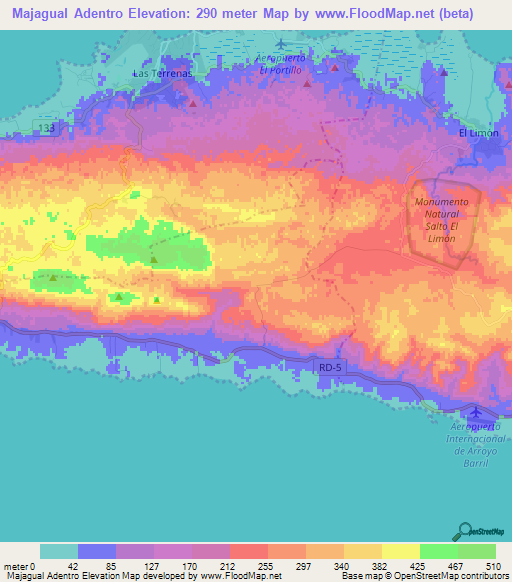 Majagual Adentro,Dominican Republic Elevation Map