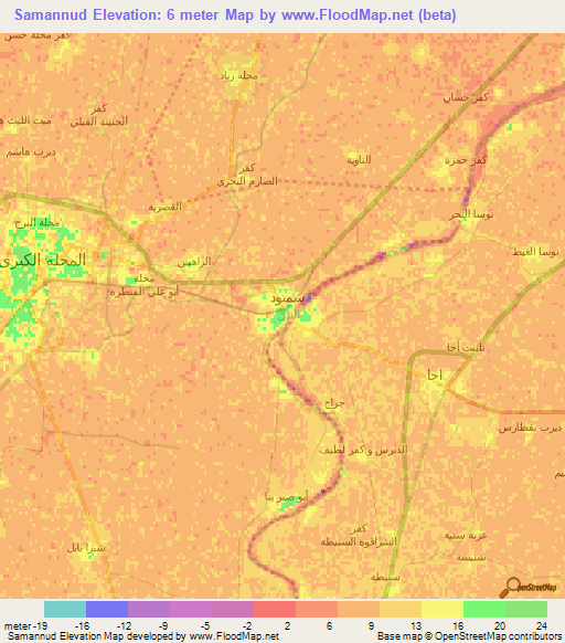 Elevation of Samannud,Egypt Elevation Map, Topography, Contour