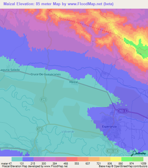 Maizal,Dominican Republic Elevation Map