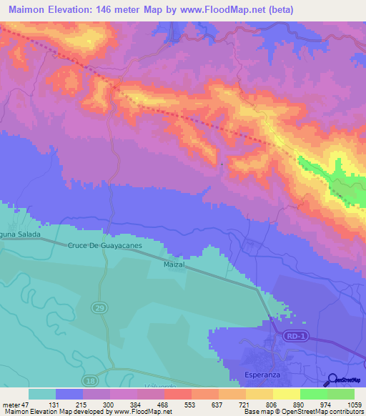 Maimon,Dominican Republic Elevation Map