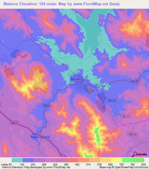 Maimon,Dominican Republic Elevation Map