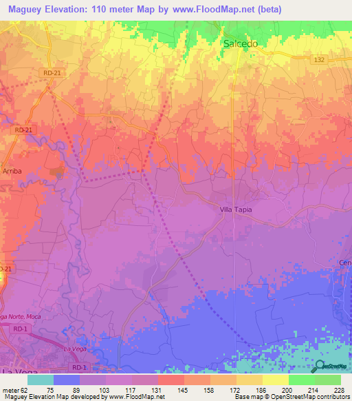 Maguey,Dominican Republic Elevation Map