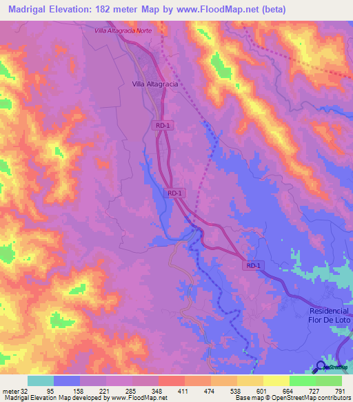 Madrigal,Dominican Republic Elevation Map