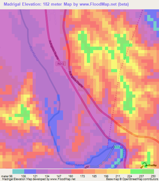 Madrigal,Dominican Republic Elevation Map